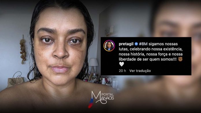capa preta “Celebrando nossa existência”, realça Preta Gil ao postar foto sem filtro