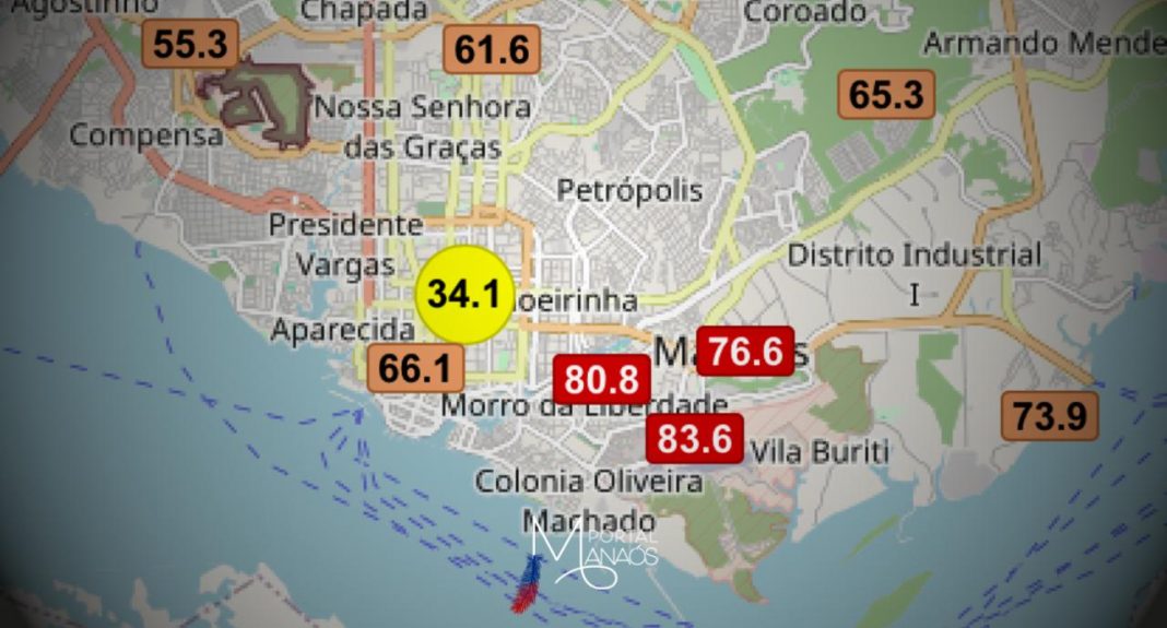 Poluição em Manaus segue variando, qualidade do ar fica insalubre para pessoas sensíveis. A situação climática no Amazonas segue preocupante, nesta sexta-feira (30), os marcadores da The Weather Channel apontam níveis de insalubridade no ar da cidade. A média indicada é de 142 para PM2.5 (Partículas inferiores a 2,5 microns). A tendência apresenta piora em relação à última quinta-feira (29), quando o monitoramento quantificou nos marcadores, o número de 109.