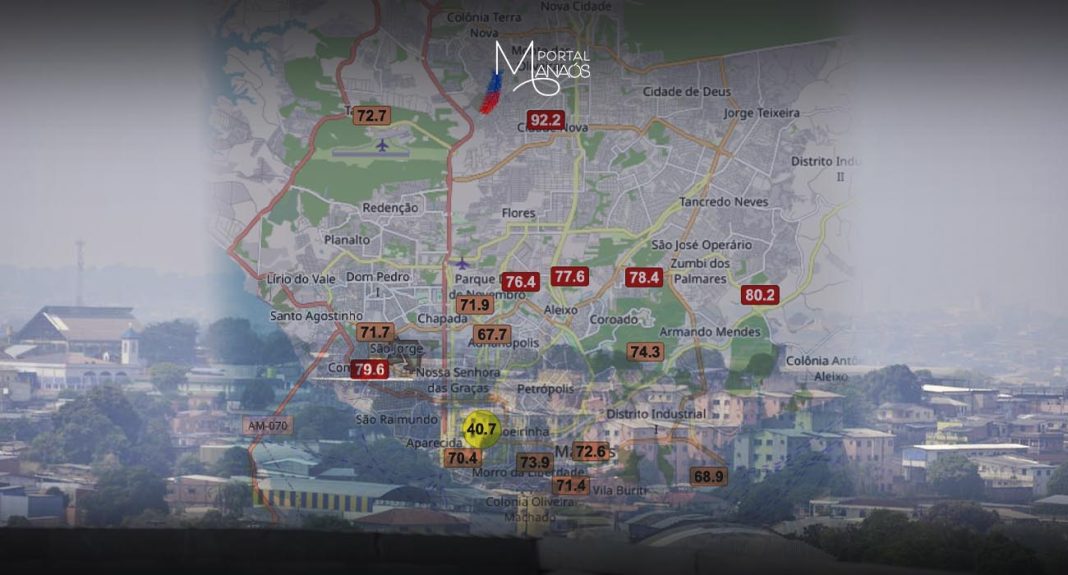 A cidade de Manaus voltou a amanhecer encoberta por fumaça nesta segunda-feira, (4). Os marcadores da The Weather Channel apontam para a quantificação de 161 na média de PM2.5 (Partículas inferiores a 2,5 microns) no ar da capital.