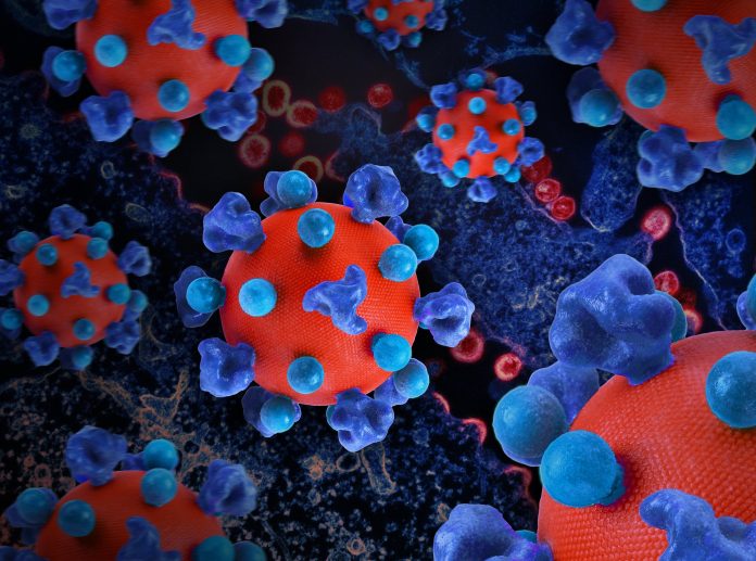 Arte criativa com impressoes 3D coloridas de partículas do vírus HIV